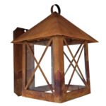 Farol de Chapa Colonial Casita Chico (7) con Ménsula Vidrio Transparente Símil Óxido - Apto Led (E27)