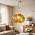 Colgante Vidrio Globo Decorado Liso Ámbar Con Lámpara