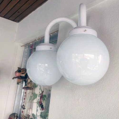 Aplique Globo Doble Con Vidrio Opal 10x18cm Con Caño Ménsula - Imagen 9