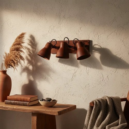 Aplique Spot Economico De Chapa 3 Luces Simil Óxido - E27 - Imagen 4