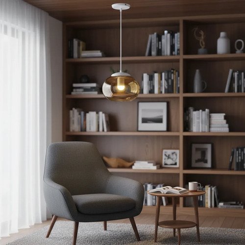 Colgante Honguito De Vidrio Transparente Ámbar - Apto Led - Imagen 10