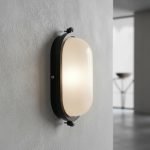 Plafón Fundición Aluminio Ovalado Grande Vidrio Opal - E27