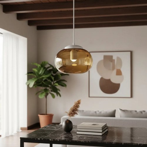 Colgante Honguito De Vidrio Transparente Ámbar - Apto Led - Imagen 3