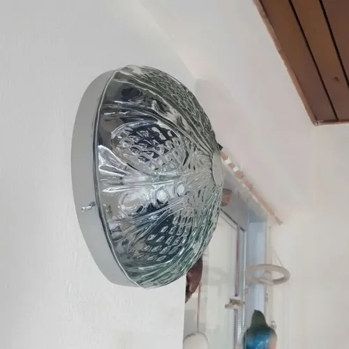 Plafón Chapa Grande Cromado 2 Luces Vidrio Transparente E27 - Imagen 9