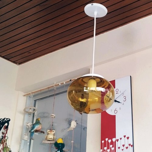 Colgante Honguito De Vidrio Transparente Ámbar - Apto Led - Imagen 4