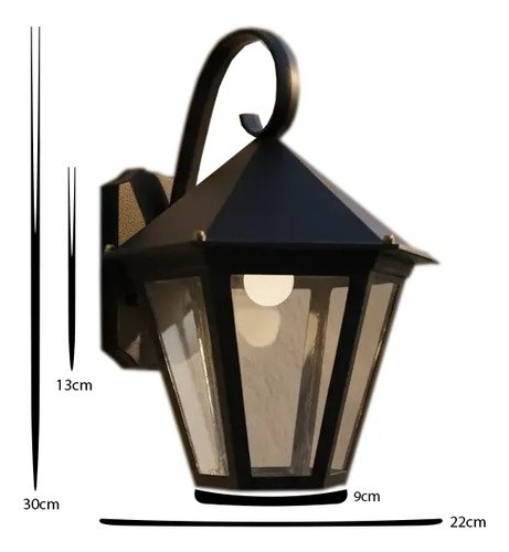 Farol Colonial Onix Hexa Mini Fundicion Aluminio Apto Led - Imagen 2