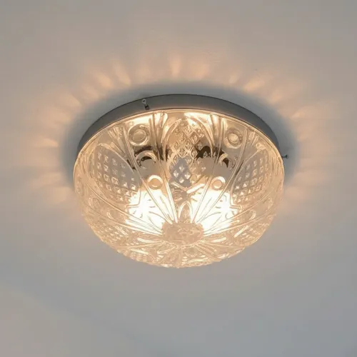 Plafón Chapa Grande Cromado 2 Luces Vidrio Transparente E27 - Imagen 6