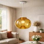 Colgante Vidrio Globo Decorado Liso Ámbar Con Lámpara